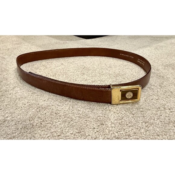 Vintage Louis Feraud Brown Leather Belt Gold Buckle France Size 40 41